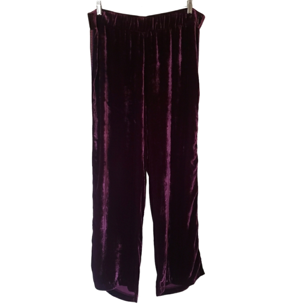 Johnny Was JW Los Angeles Embroidered Velour Velvet Lounge Pants